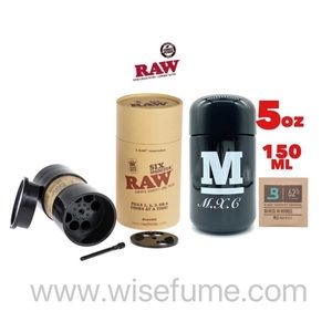 RAW six shooter filler king size + glass herb stash jar UV smell proof + boveda